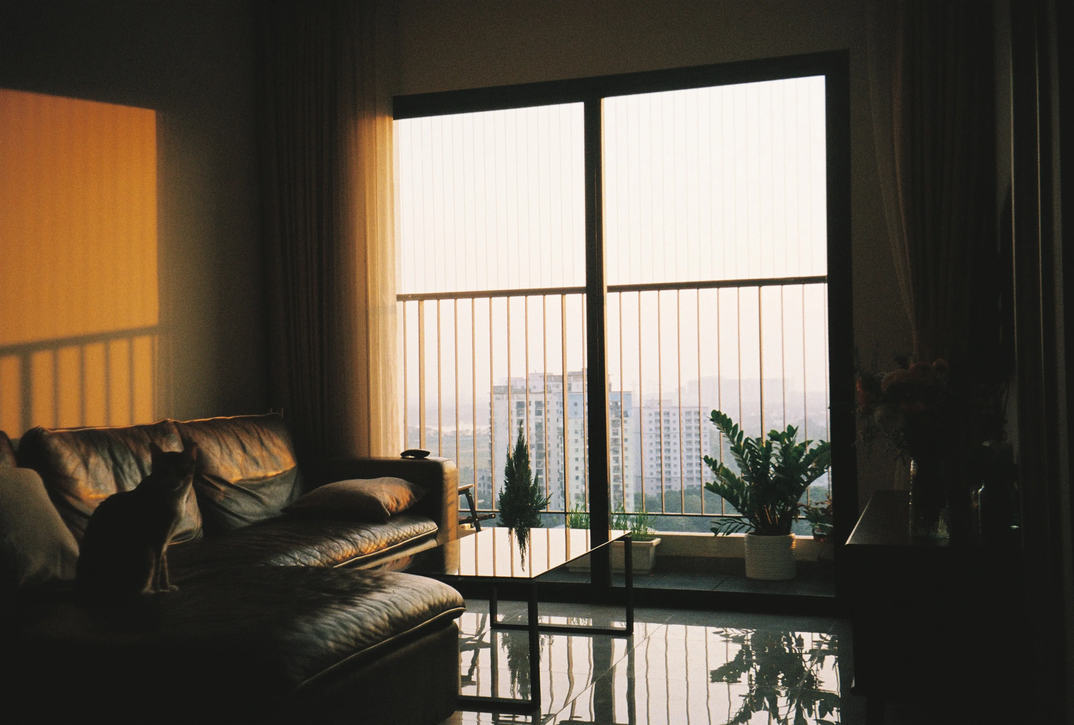 The living room in Hanoi where MPStudio started, looking out over the city at sunrise