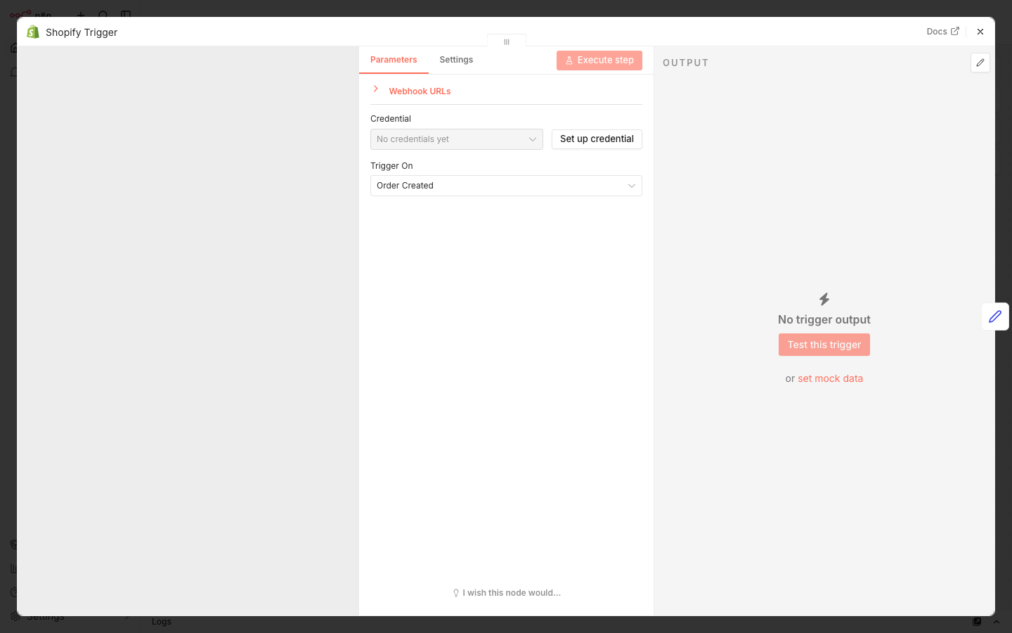 Shopify Trigger node config